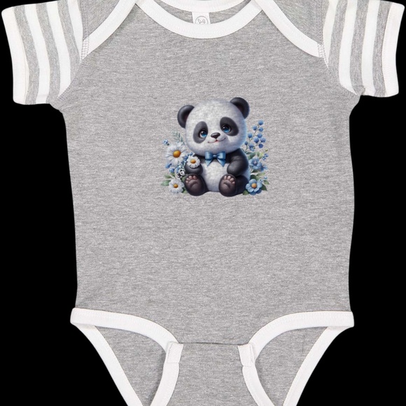 Infant Panda Blue Flower Baby Rib Bodysuit - Picture 3 of 6